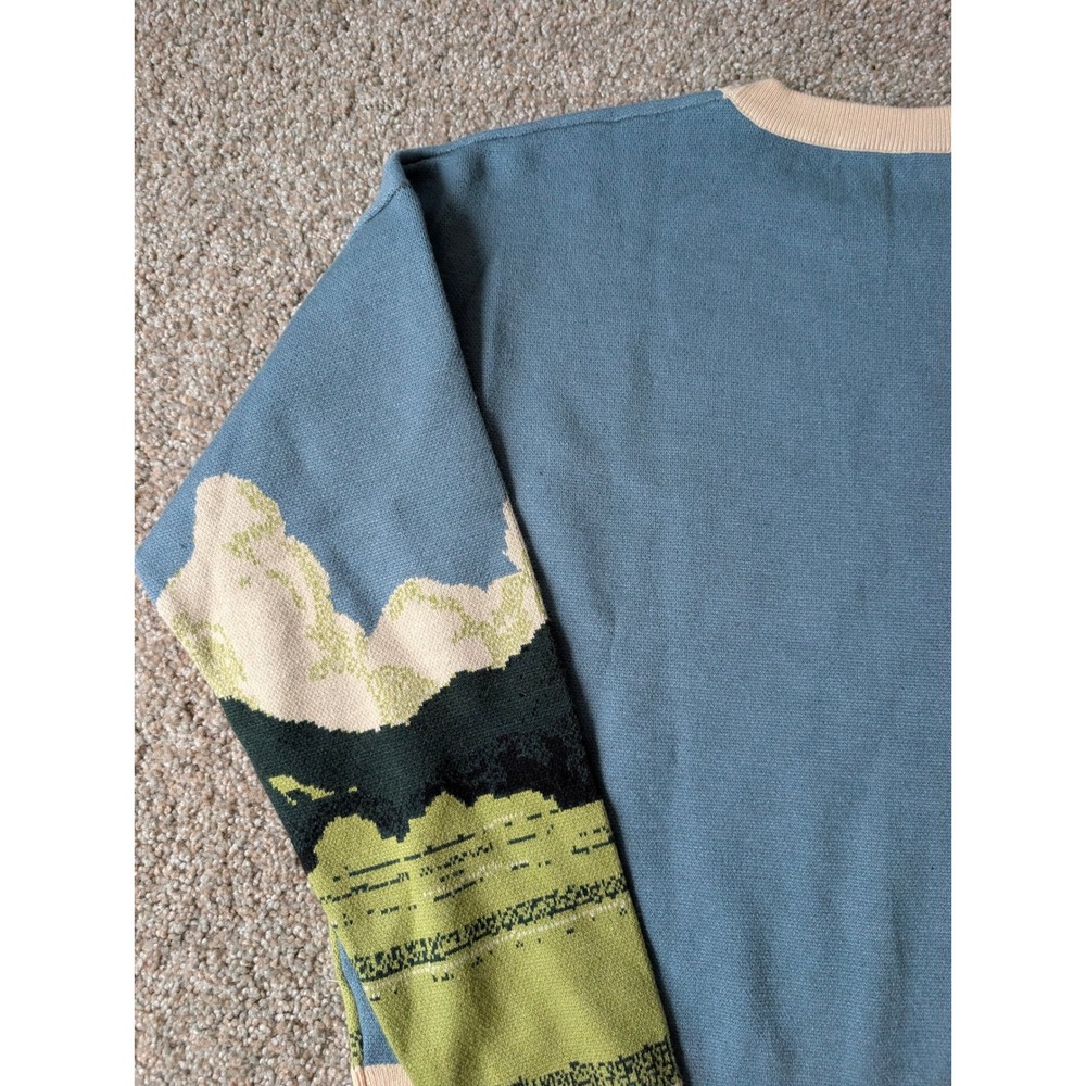 Cider Landscape Van Mountain Intarsia Knit Sweater Blue Green Crewneck Pullover - Picture 7 of 7